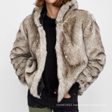 Winter Women faux fur coat with hood jacket women's fur coats